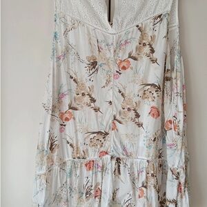 Floral Maxi Dress in Cream and Brown